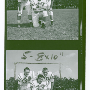 Football action shots of Roger Moore, Pete Falzarano, and Dave Houtz, 1962