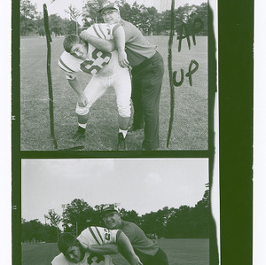 Football action shots of Bill Sullivan and coach Earle Edwards, 1962