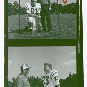 Football action shots of Skip Matthews, Bert Wilder, and coach Earle Edwards, 1962