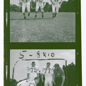 Football action shots of [Mike Daniska], Glenn Sasser, Steve Parker, and coach Carey Brewbaker, 1962