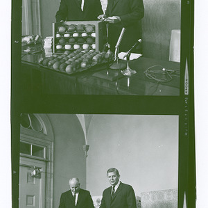 Governor Terry Sanford and Mel Kolbe with apples