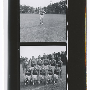 Varsity track team and action shot of varsity track athlete in 1962