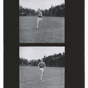 Action shot of varsity track athlete in 1962