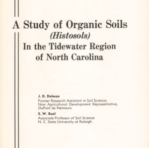 A Study of Organic Soils (Histosols) in the Tidewater Region of North Carolina , Dec. 1967 (Technical Bulletin 181)