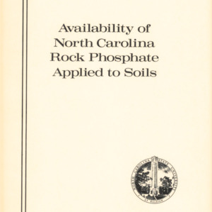 Availability of North carolina Rock Phosphate Applied to Soils , Jan. 1975 (Technical Bulletin 229)