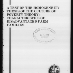 A Test Of The Homogeneity Thesis Of The Culture Of Poverty Theory: Characteristics Of Disadvantaged Farm Families (Technical Bulletin 248)
