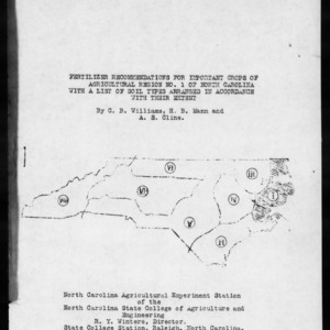 Fertilizer Recommendations for Important Crops of Agricultural Region No. 1 of North Carolina with a List of Soil Types Arranged in Accordance with Their Extent (Agronomy Information Circular No. 34)