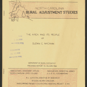 The Area and Its People : North Carolina Rural Adjustment Studies (Progress Report RS-36), May 1960