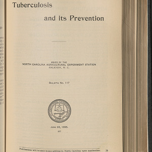 Tuberculosis and its Prevention (North Carolina Agricultural Experiment Station Bulletin No. 117)
