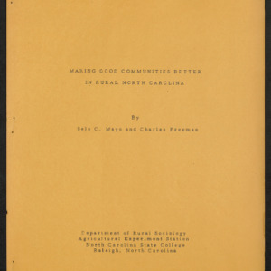Making Good Communities Better in Rural North Carolina, 1952 (Progress Report RS-17)