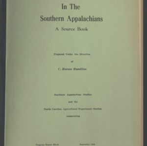 Health and Health Services in the Southern Appalachians: A Source Book, (Progress Report RS-35), 1959