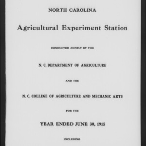 Thirty-Eighth North Carolina Agricultural Experiment Station Annual Report