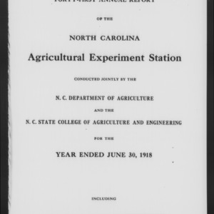 Forty-First North Carolina Agricultural Experiment Station Annual Report