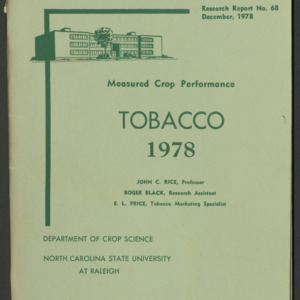 Measured Crop Performance: Tobacco 1978, Research Report No. 68, Dec, 1978