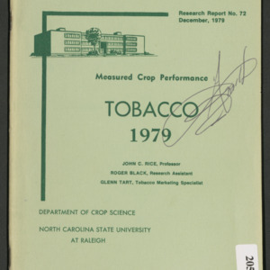 Measured Crop Performance: Tobacco 1979, Research Report No. 72, Dec, 1979