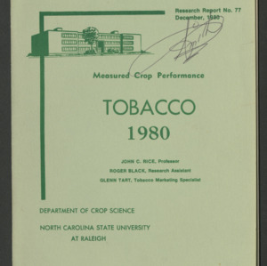 Measured Crop Performance: Tobacco 1980, Research Report No.  77, Dec, 1980