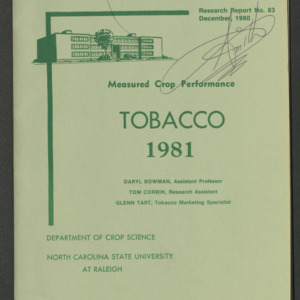 Measured Crop Performance: Tobacco 1981. Research Report No. 83, Dec, 1980