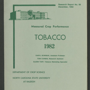 Measured Crop Performance: Tobacco 1982. Research Report No. 89, Dec, 1982