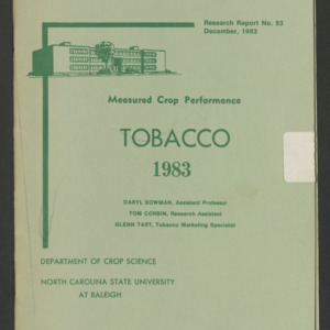 Measured Crop Performance: Tobacco 1983, Research Report No. 93, Dec, 1983