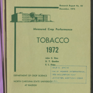 Measured Crop Performance, Tobacco (Research Reports No. 44), 1972