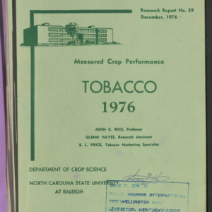 Measured Crop Performance, Tobacco (Research Reports No. 59), 1976