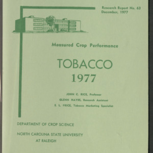 Measured Crop Performance, Tobacco (Research Reports No. 63), 1977