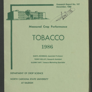 Measured Crop Performance Research Reports: Tobacco. Research Report No. 107, Dec, 1986