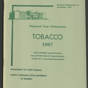 Measured Crop Performance Research Reports: Tobacco. Research Report No. 111, Dec, 1987