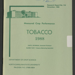 Measured Crop Performance Research Reports: Tobacco. Research Report No. 116, Dec, 1988