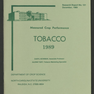 Measured Crop Performance Research Reports: Tobacco. Research Report No. 121, Dec, 1989