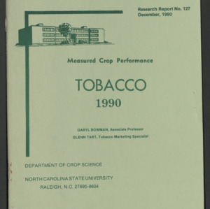 Measured Crop Performance Research Report: Tobacco. Research Report No. 127, Dec, 1990