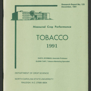 Measured Crop Performance Research Reports: Tobacco. Research Report No. 133, Dec, 1991