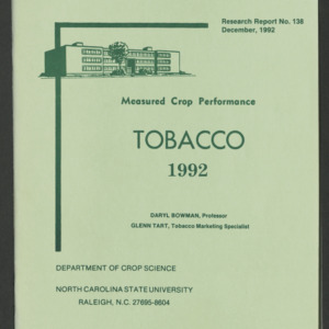 Measured Crop Performance Research Reports: Tobacco. Research Report No. 138. Dec, 1992
