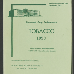 Measured Crop Performance Research Reports: Tobacco. Research Report No. 143, Dec, 1993