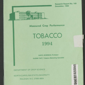 Measured Crop Performance Research Reports: Tobacco. Research Report No. 149, Dec, 1994