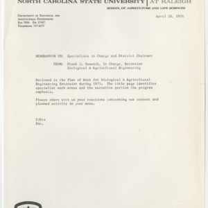 Biological and Agricultural Engineering Plan of Work 1974-1975
