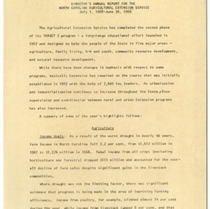 Director's Annual Report for the North Carolina Agricultural Exentsion Service July 1, 1968 - June 20, 1969