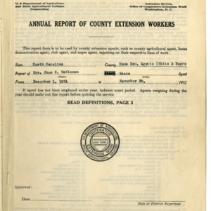 Annual Report of State Home Demonstration Workers, White & African American Agents, North Carolina, 1932