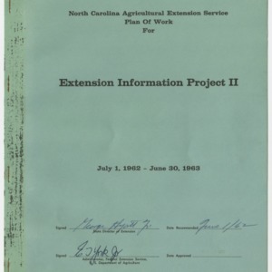North Carolina Agriculture Extension Service -- Plan of Work for Extension Information Project II July 1, 1962 to June 30, 1963