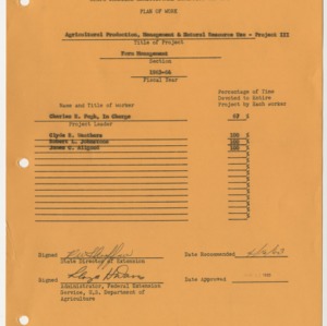 North Carolina Agriculture Extension Service -- Plan of Work for Agriculture Production, Management and Natural Resource Development Use Project III 1963-1964