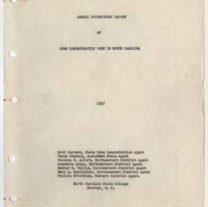 Annual Supervisory Report of Home Demonstration Work in North Carolina 1947
