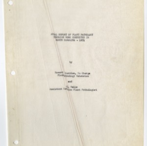 Report of Extension Work in Plant Pathology in North Carolina For 1951