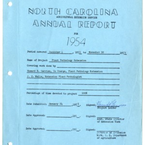 Report of Extension Work in Plant Pathology in North Carolina For 1954