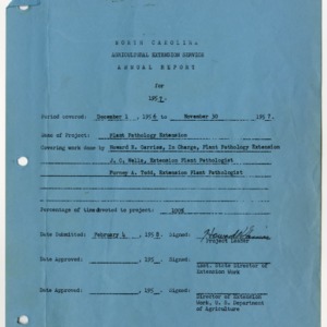 Report of Extension Work in Plant Pathology in North Carolina For 1957