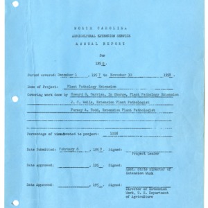 Report of Extension Work in Plant Pathology in North Carolina For 1958