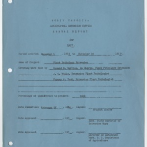 Report of Extension Work in Plant Pathology in North Carolina For 1959