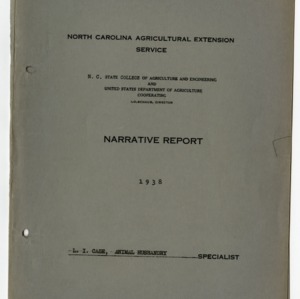 Animal Husbandry Narrative Report 1938