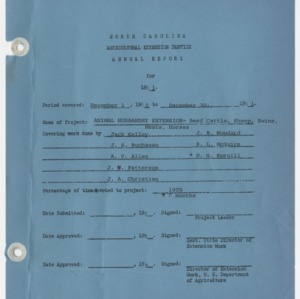 North Carolina Agricultural Extension Service Annual Report for 1961 - Animal Husbandry Extension - Beef Cattle, Sheep, Swine, Meats, Horses