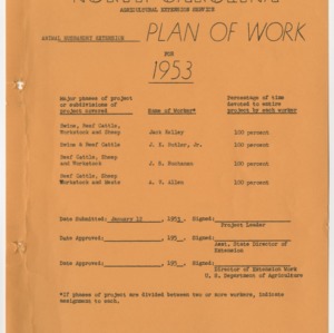 Animal Husbandry Extension Plan of Work for 1953