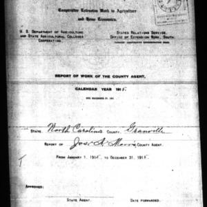 Report of Work of the County Agent Granville County, NC